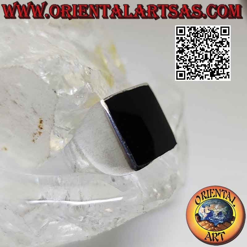 Bague en argent lisse avec bord affleurant en onyx carré 15x15 mm (fin)