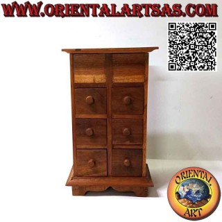 Showcase with chest of 6 drawers and opening lid in teak wood