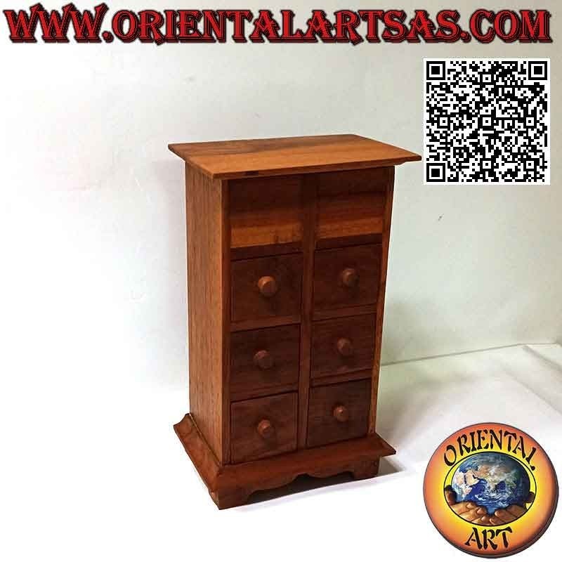 Vitrine avec commode 6 tiroirs et couvercle ouvrant en bois de teck