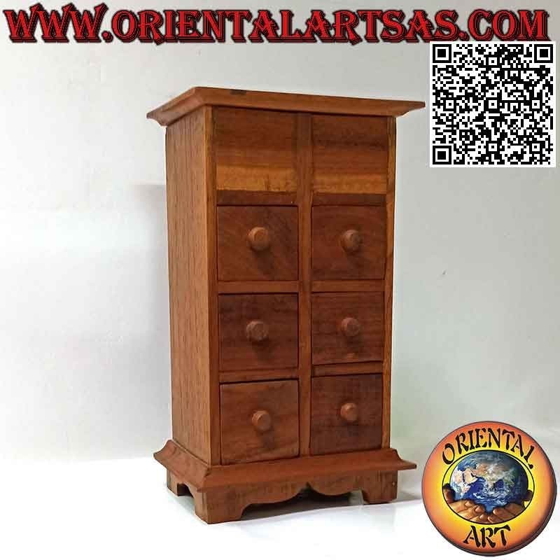 Bacheca a cassettiera di 6 cassetti e coperchio apribile in legno di teak