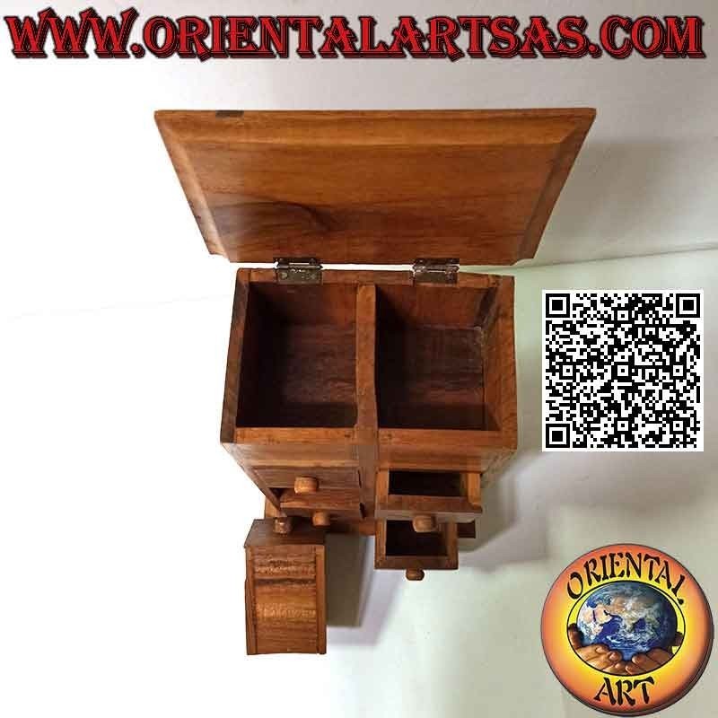 Showcase with chest of 6 drawers and opening lid in teak wood