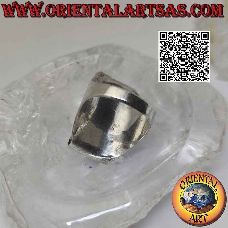 Bague en argent avec ancienne agate tibétaine Dzi des années 1900 sur monture traditionnelle népalaise