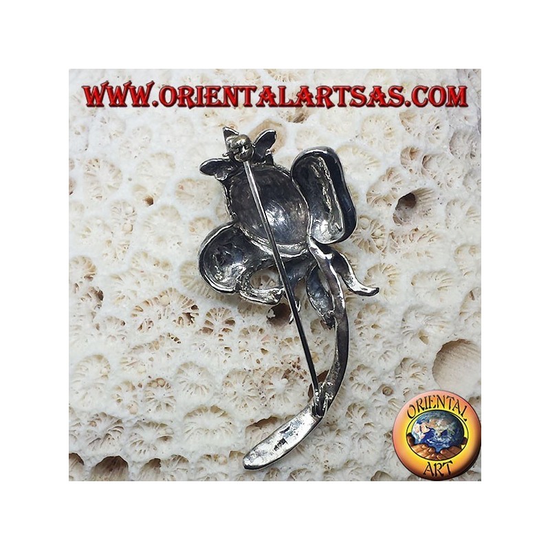 Silver brooch, Tulip with marcasite