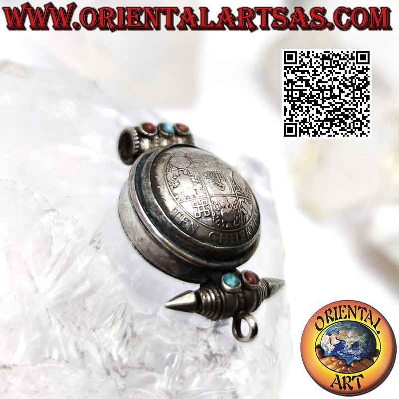 Pendentif boîte tibétaine antique "Gao Kalachakra" avec turquoise et coraux anciens