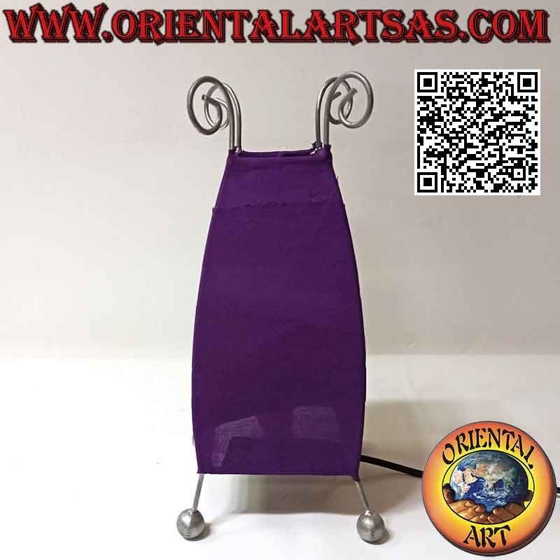 Lámpara de mesa étnica, "parábola cónica" con base cuadrada en algodón 26 cm (morado)