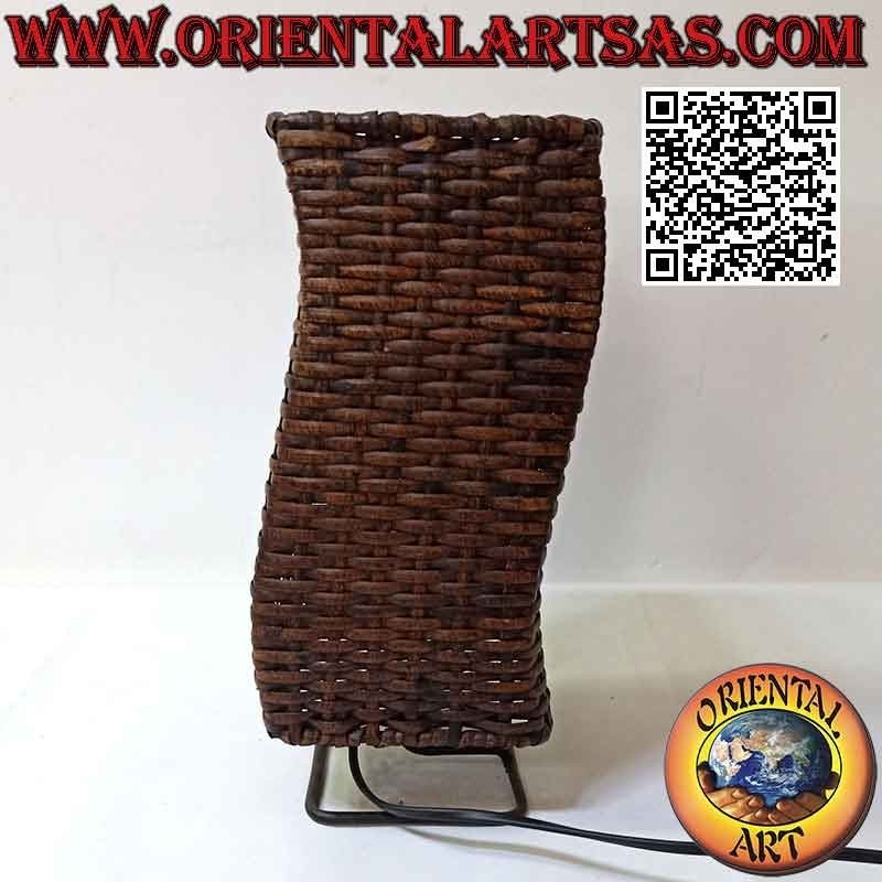Ethnic table lamp, "S-wave" with a square base in woven bamboo 32 cm