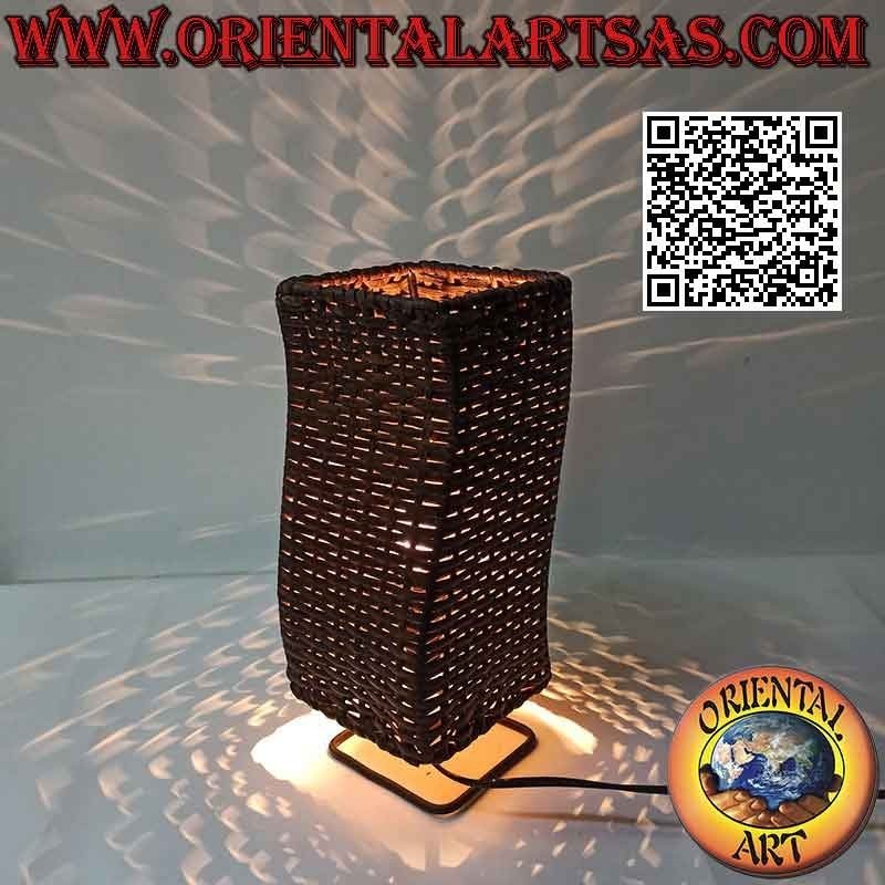 Ethnic table lamp, "S-wave" with a square base in woven bamboo 32 cm