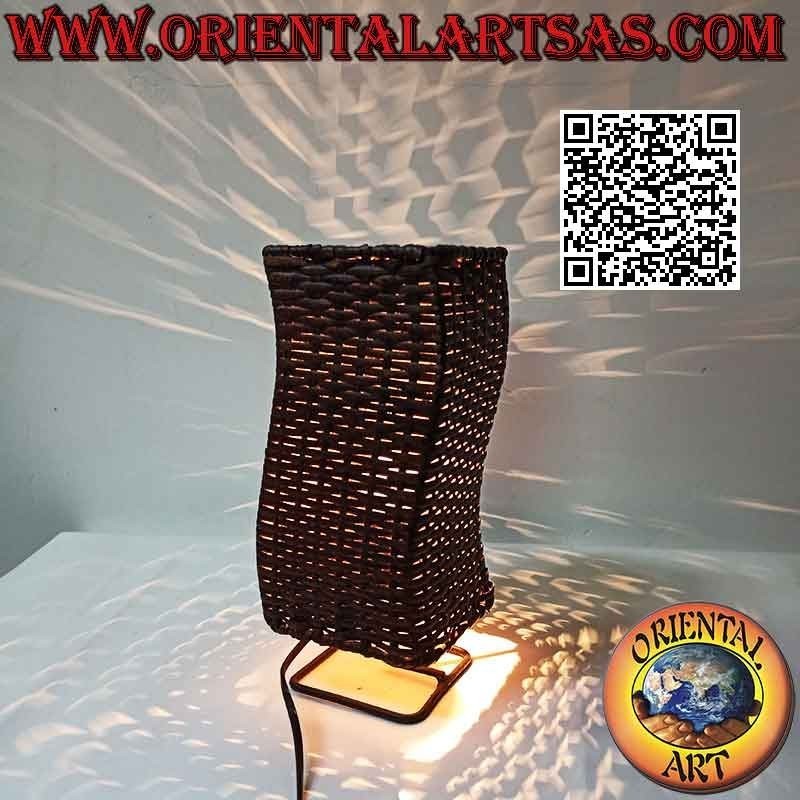 Lámpara de mesa étnica, "S-wave" con base cuadrada en bambú trenzado 32 cm
