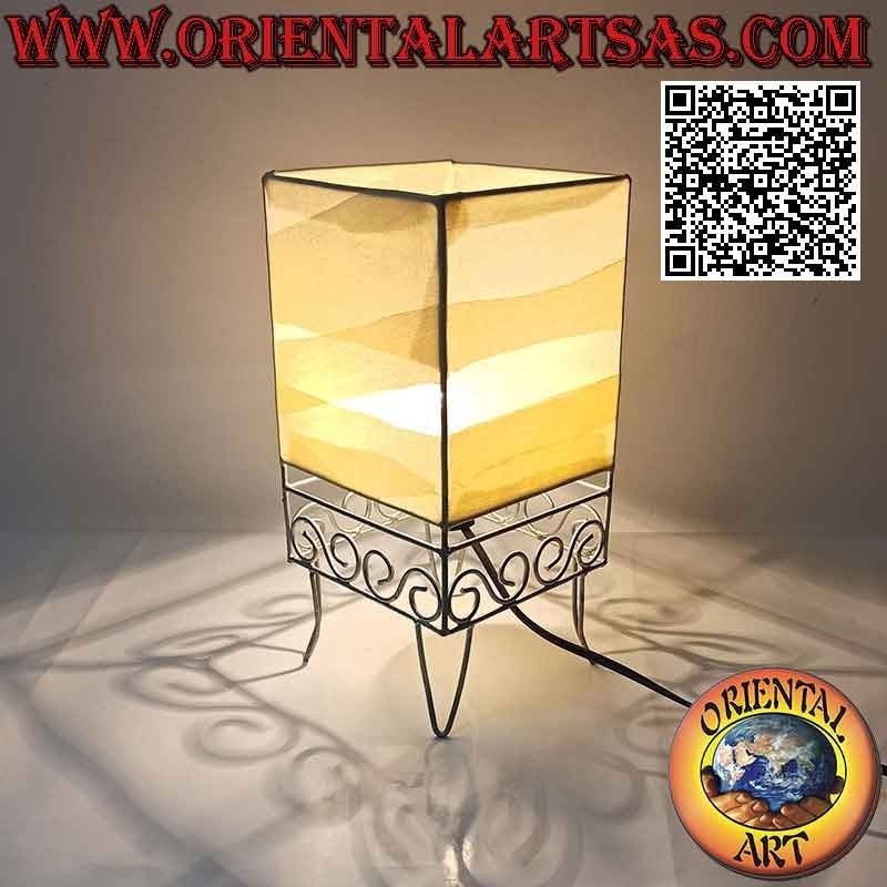 Lampada da tavolo etnica, "parallelepipedo con piede greco" a base quadrata in cotone da 30 cm