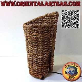Ethnic table lamp, "cylinder sheet" with a round base in interwoven banana tree 34 cm