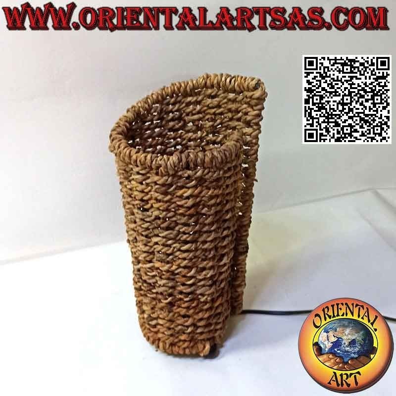 Lámpara de sobremesa étnica, "chapa cilíndrica" ​​con base redonda en platanera entrelazada 34 cm