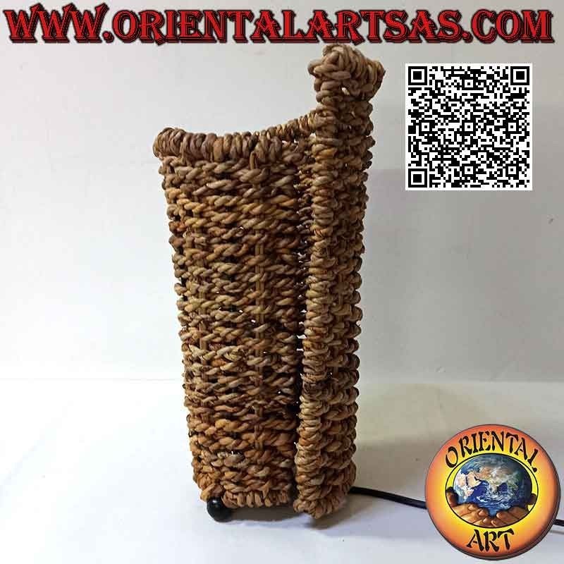 Lámpara de sobremesa étnica, "chapa cilíndrica" ​​con base redonda en platanera entrelazada 34 cm