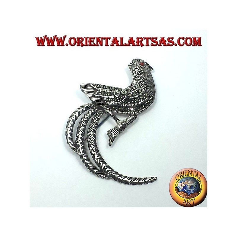 coq, broche en argent avec marcassite