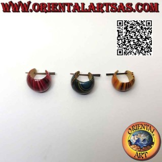 Aretes de aro en madera de media luna y convexa de 16 mm, coloreada en rayas