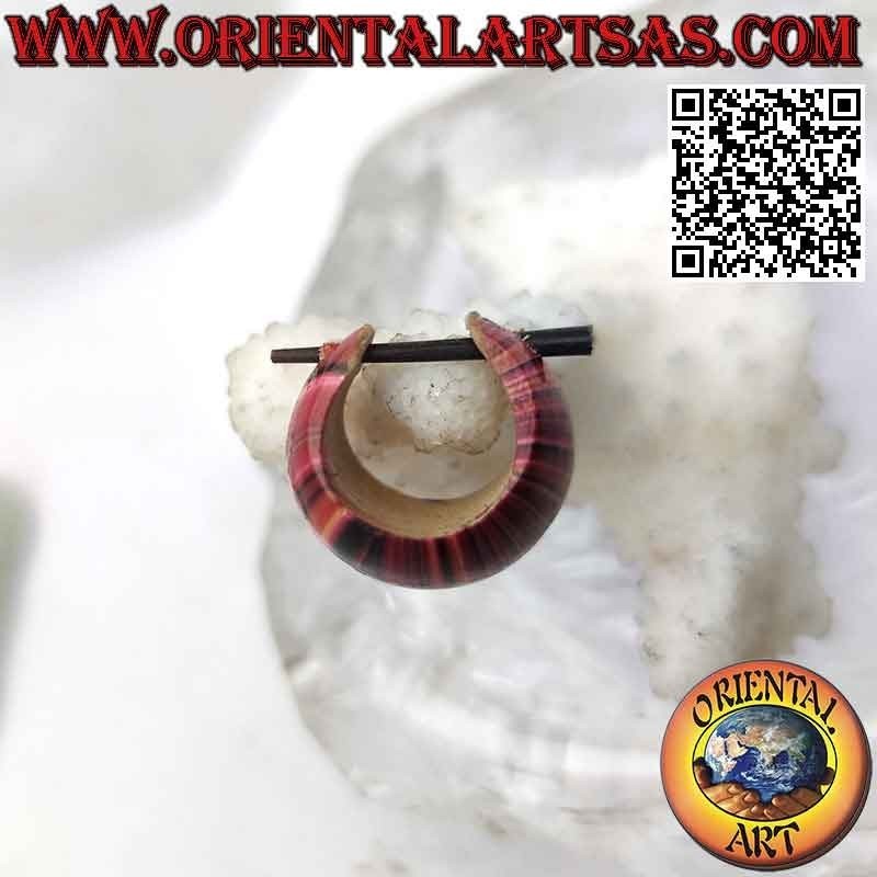 Orecchini a cerchio in legno crescente e bombato da 16 mm, colorati a striature