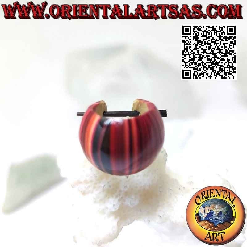 Aretes de aro en madera de media luna y convexa de 16 mm, coloreada en rayas