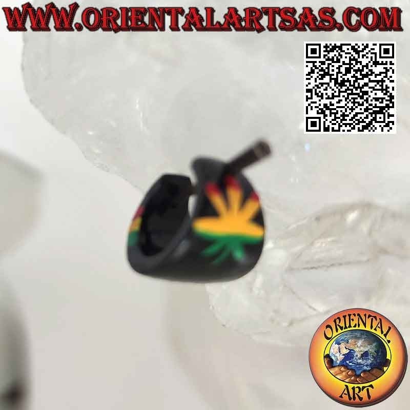 Boucles d'oreilles créoles bois en croissance 14 mm, jamaïque avec feuille