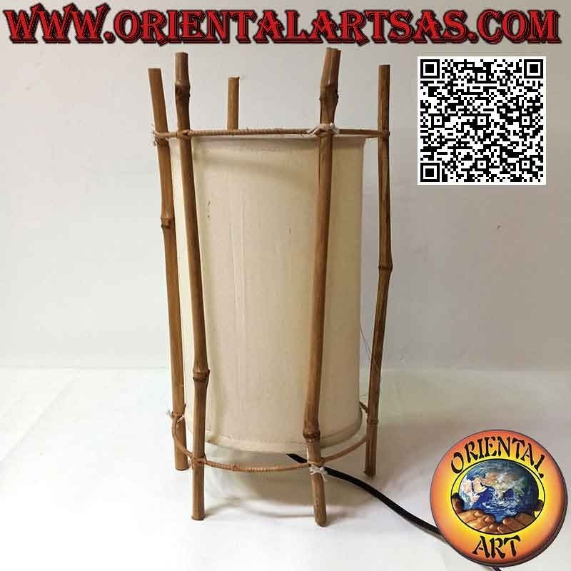 Ethnic table lamp, "linear cylinder" with round base in cotton and 35 cm bamboo structure