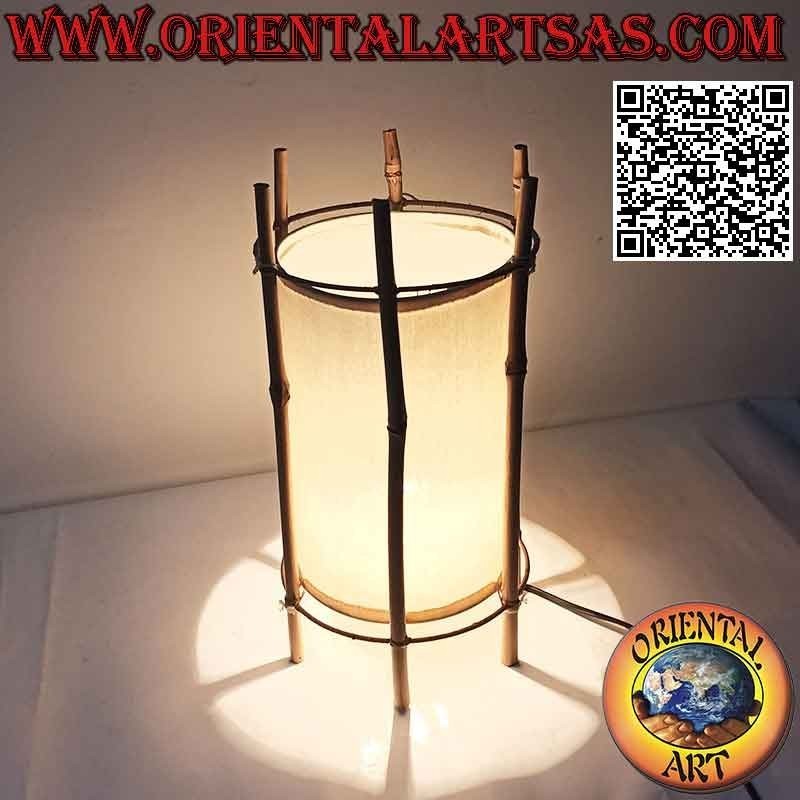 Ethnic table lamp, "linear cylinder" with round base in cotton and 35 cm bamboo structure