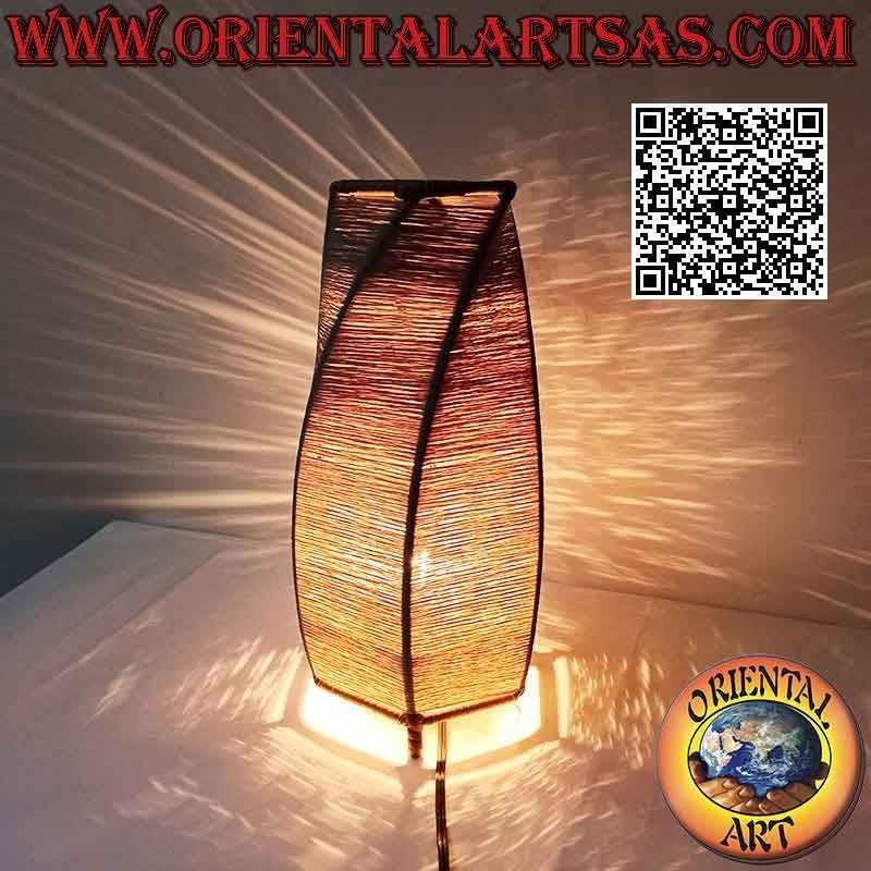 Ethnic table lamp, "conical spiral" with a round base with coiled cotton threads, 36 cm