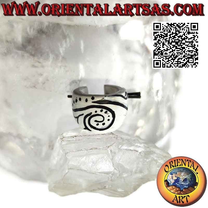 Orecchini a cerchio in legno crescente da 14 mm, bianchi con decoro nero