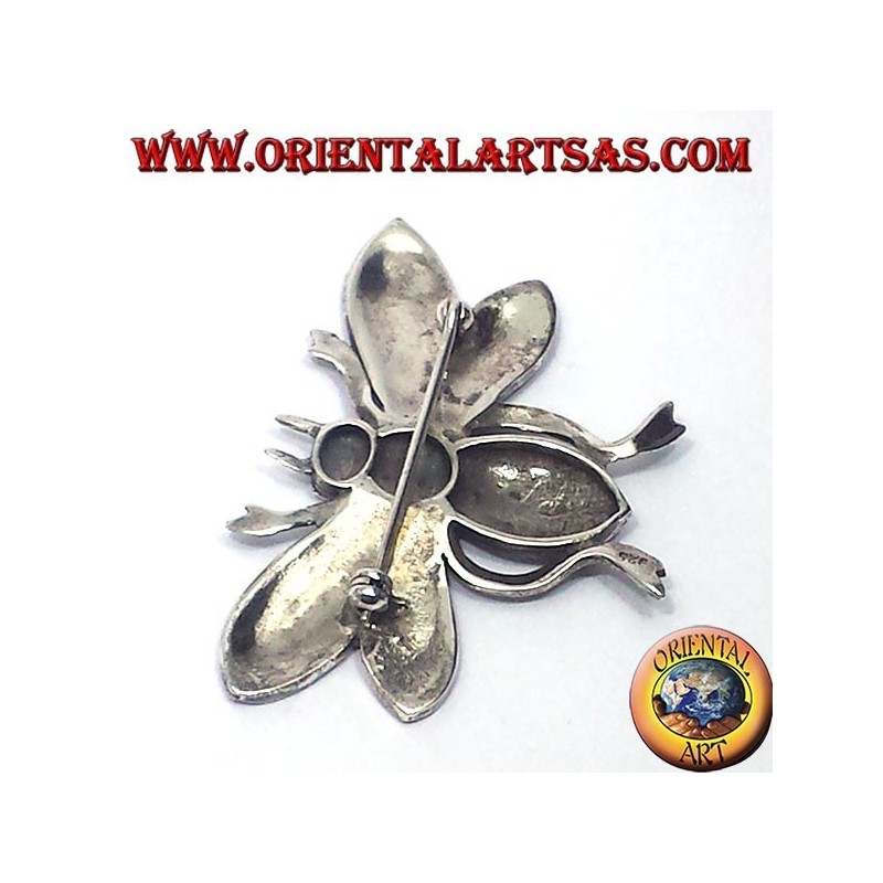 Bee, silver brooch with marcasite