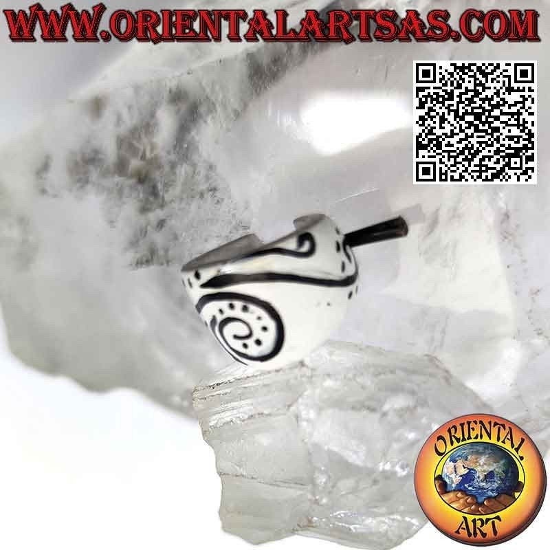 Boucles d'oreilles créoles bois en croissance 14 mm, blanc avec décor noir