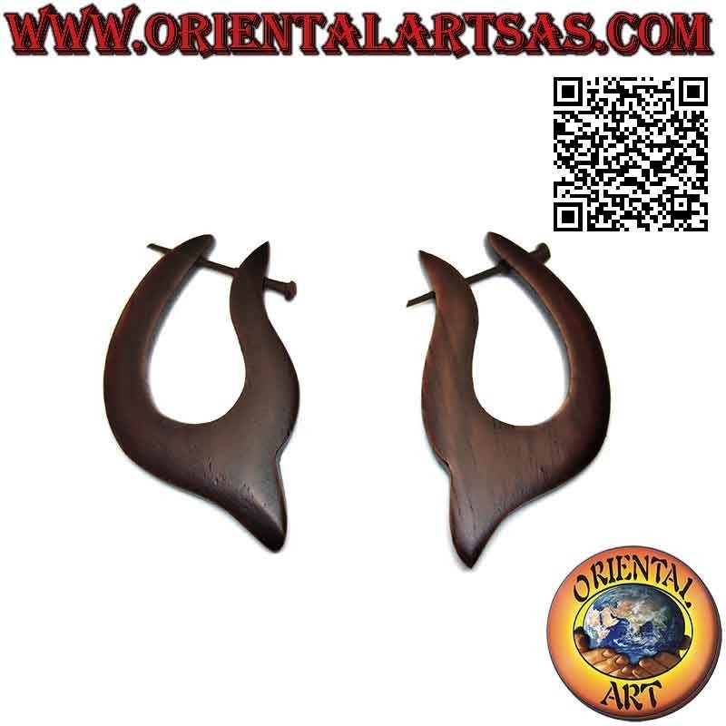 Boucles d'oreilles créoles en bois forme abstraite