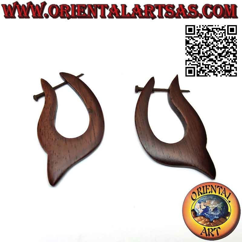 Abstract shape wooden hoop earrings