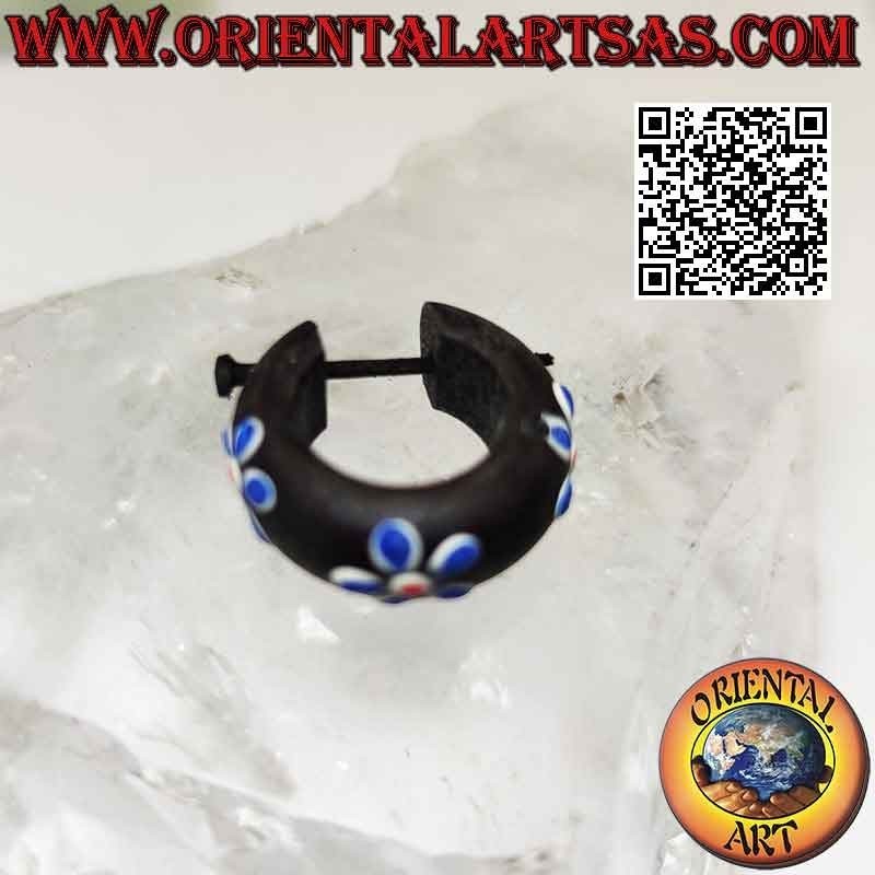 Aros de madera oscura con flores pintadas de 20 mm, azul