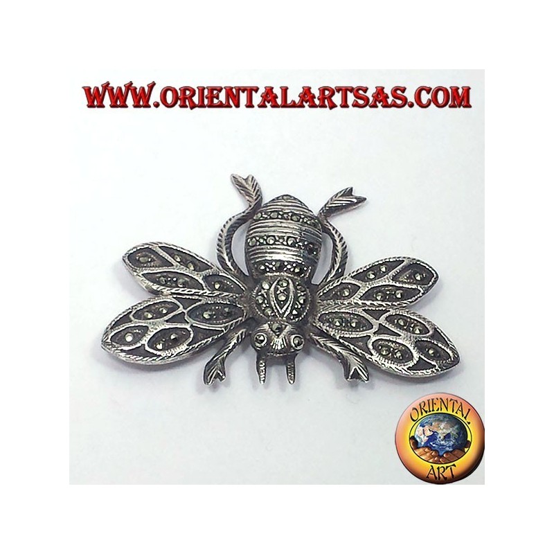 Bee, silver brooch with marcasite