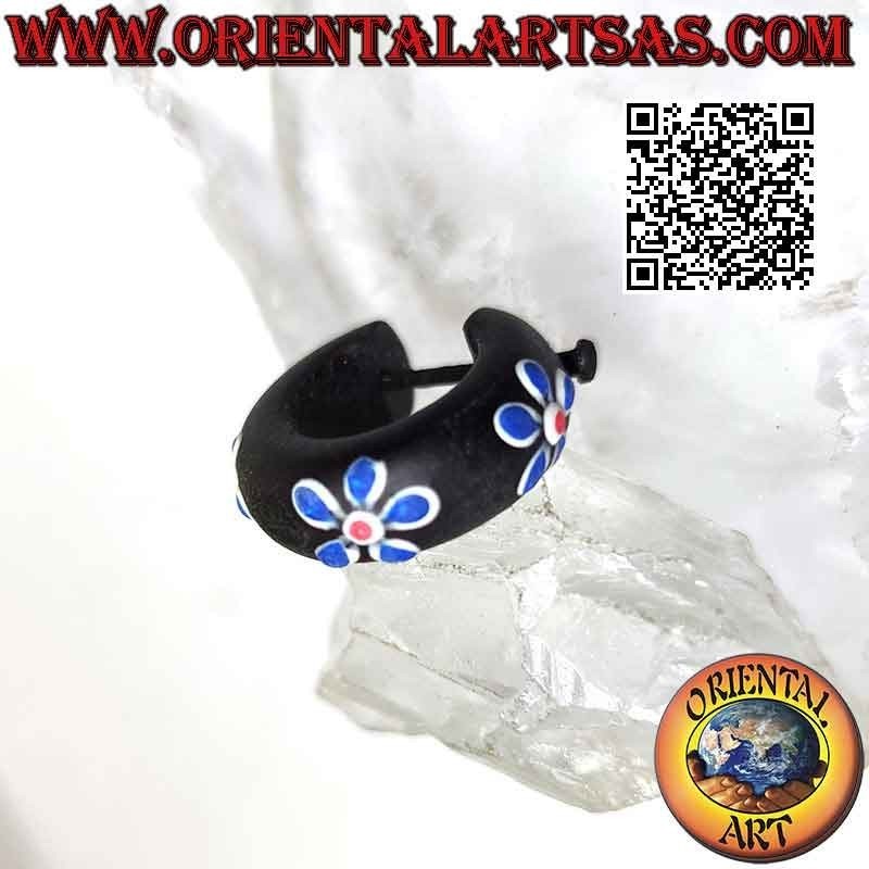 Aros de madera oscura con flores pintadas de 20 mm, azul