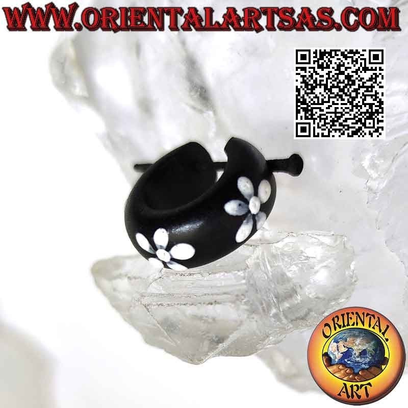 Aros de madera oscura con flores pintadas de 18 mm, blanco