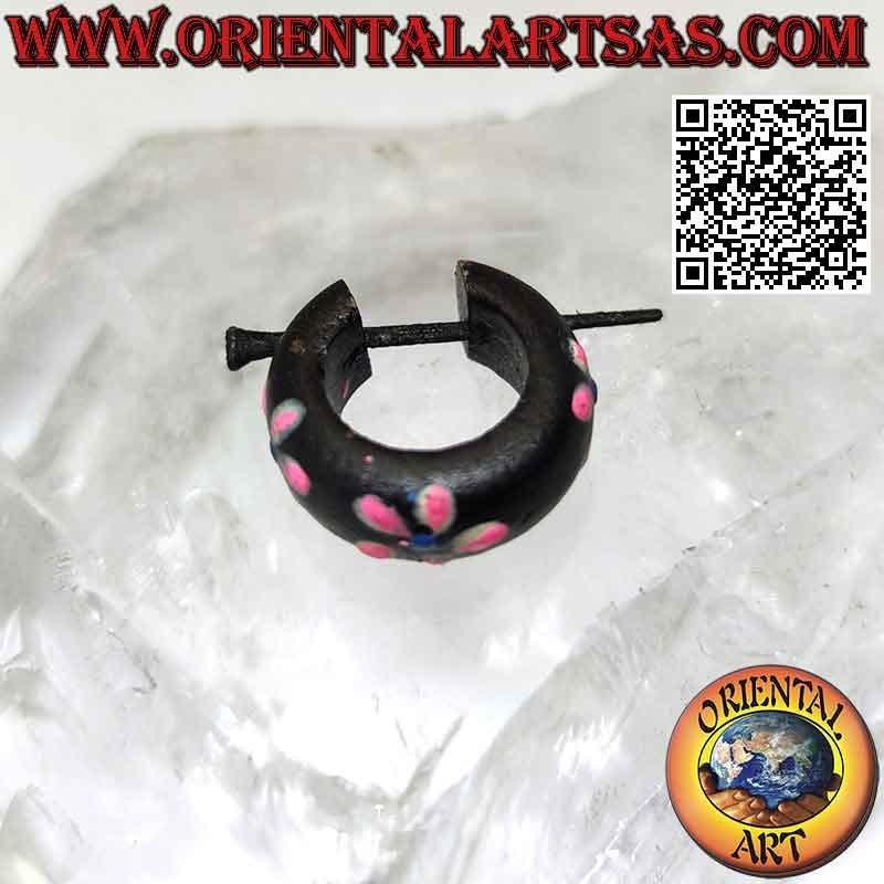 Aros de madera oscura con flores pintadas de 18 mm, rosa