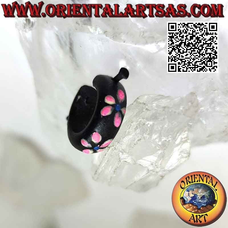 Aros de madera oscura con flores pintadas de 18 mm, rosa