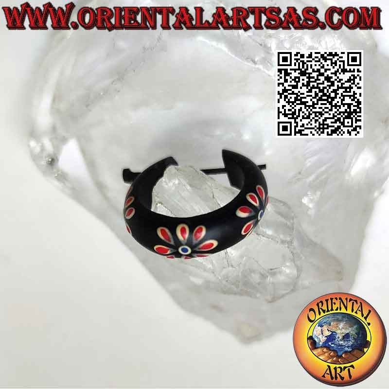 Aros de madera oscura con flores pintadas de 24 mm, rojo