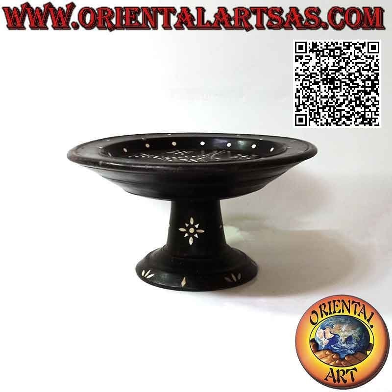 Soporte redondo para tartas con incrustaciones de nácar Lombok de 32 cm en madera de caoba