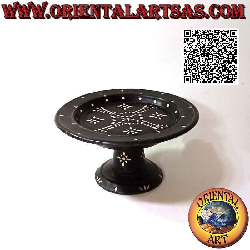 Soporte redondo para tartas con incrustaciones de nácar Lombok de 32 cm en madera de caoba