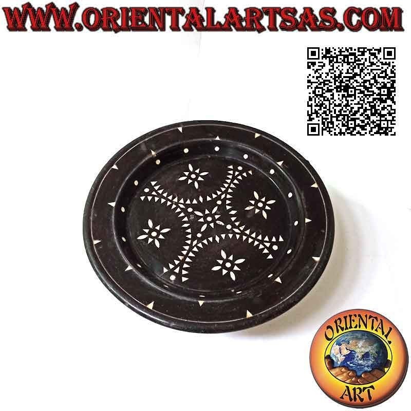 Round cake stand with 32 cm Lombok mother-of-pearl inlays in mahogany wood