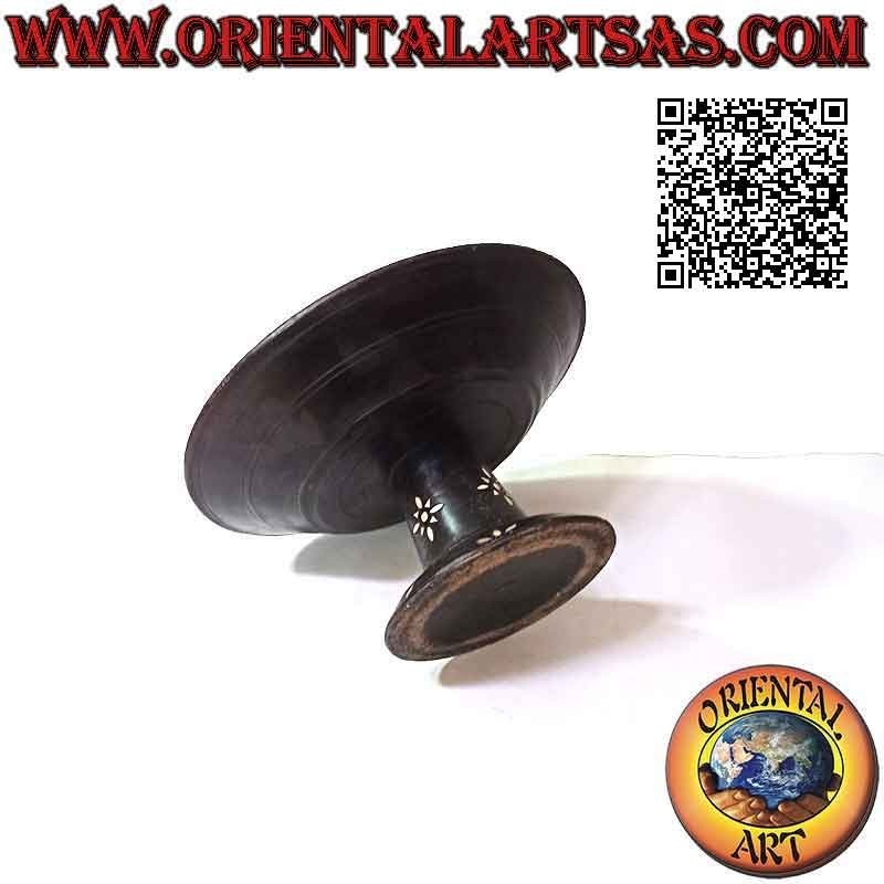 Soporte redondo para tartas con incrustaciones de nácar Lombok de 32 cm en madera de caoba