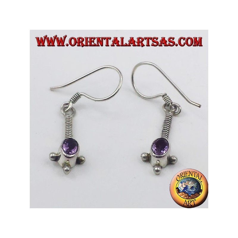Boucles d'oreilles argent avec améthyste ovale à facettes