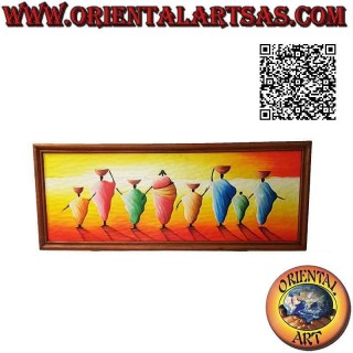 Cuadro pintado a mano sobre madera estilo Sahara, "serie de mujeres bombas de desagüe (aguadoras)"