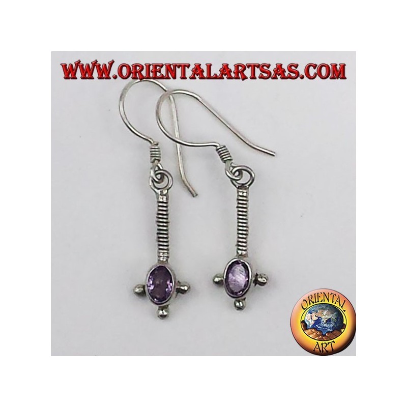 Boucles d'oreilles argent avec améthyste ovale à facettes