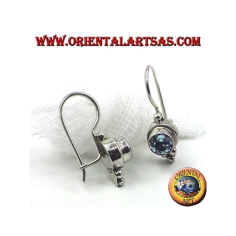 Boucles d'oreilles argent avec ronde topaze bleue facettes