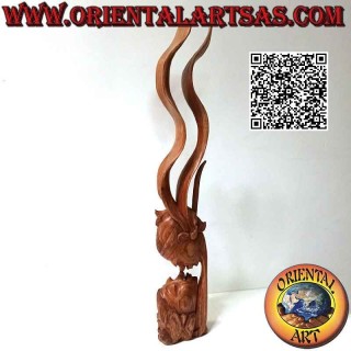 Sculpture of the kiss between two oriental lovers with profile veil in 82cm suar wood (natural)