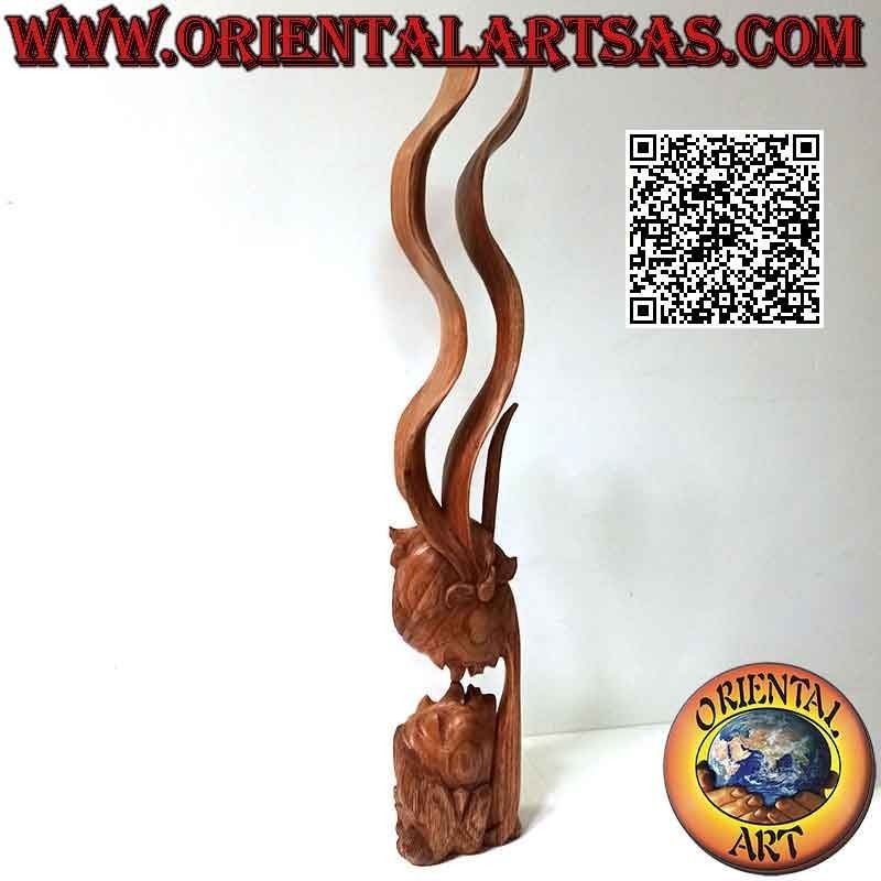Sculpture of the kiss between two oriental lovers with profile veil in 82cm suar wood (natural)