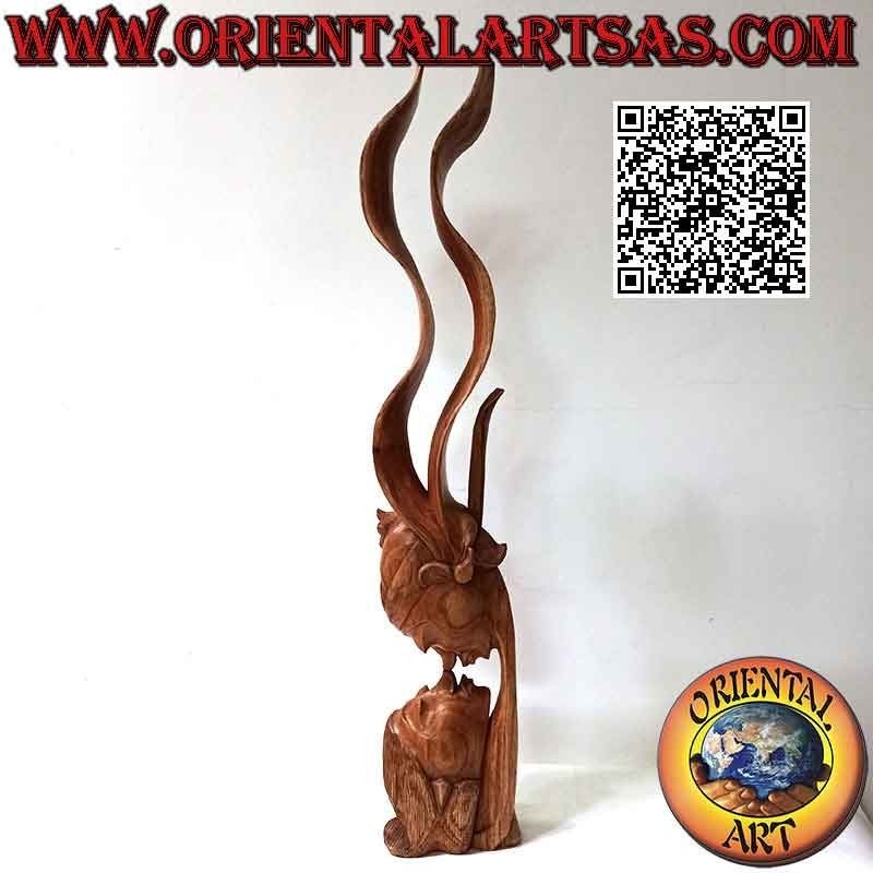 Scultura del bacio tra due amanti orientali con velo di profilo in legno di suar da 82 cm (naturale)