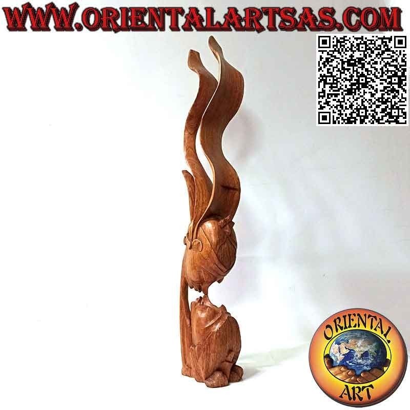 Sculpture du baiser entre deux amants orientaux avec voile profilé en bois de suar 82cm (naturel)