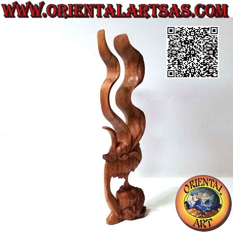 Sculpture of the kiss between two oriental lovers with profile veil in 35cm suar wood (natural)