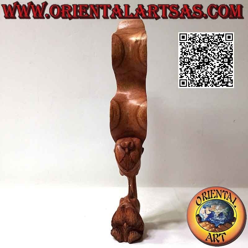 Scultura del bacio tra due amanti orientali con velo di profilo in legno di suar da 35 cm (naturale)